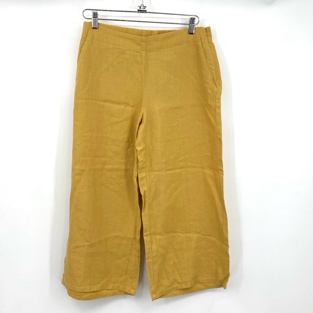 J.Jill Love Linen Pants Womens Size SP Petite Yellow Golden Sun Wide Leg Cropped